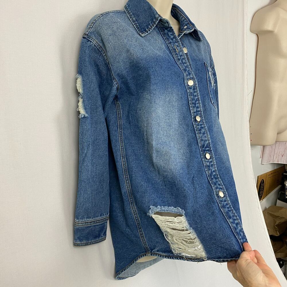 Veveret Denim Jacket Women Small Distressed Shirt Chore Coat Western Cabincore - Picture 2 of 11